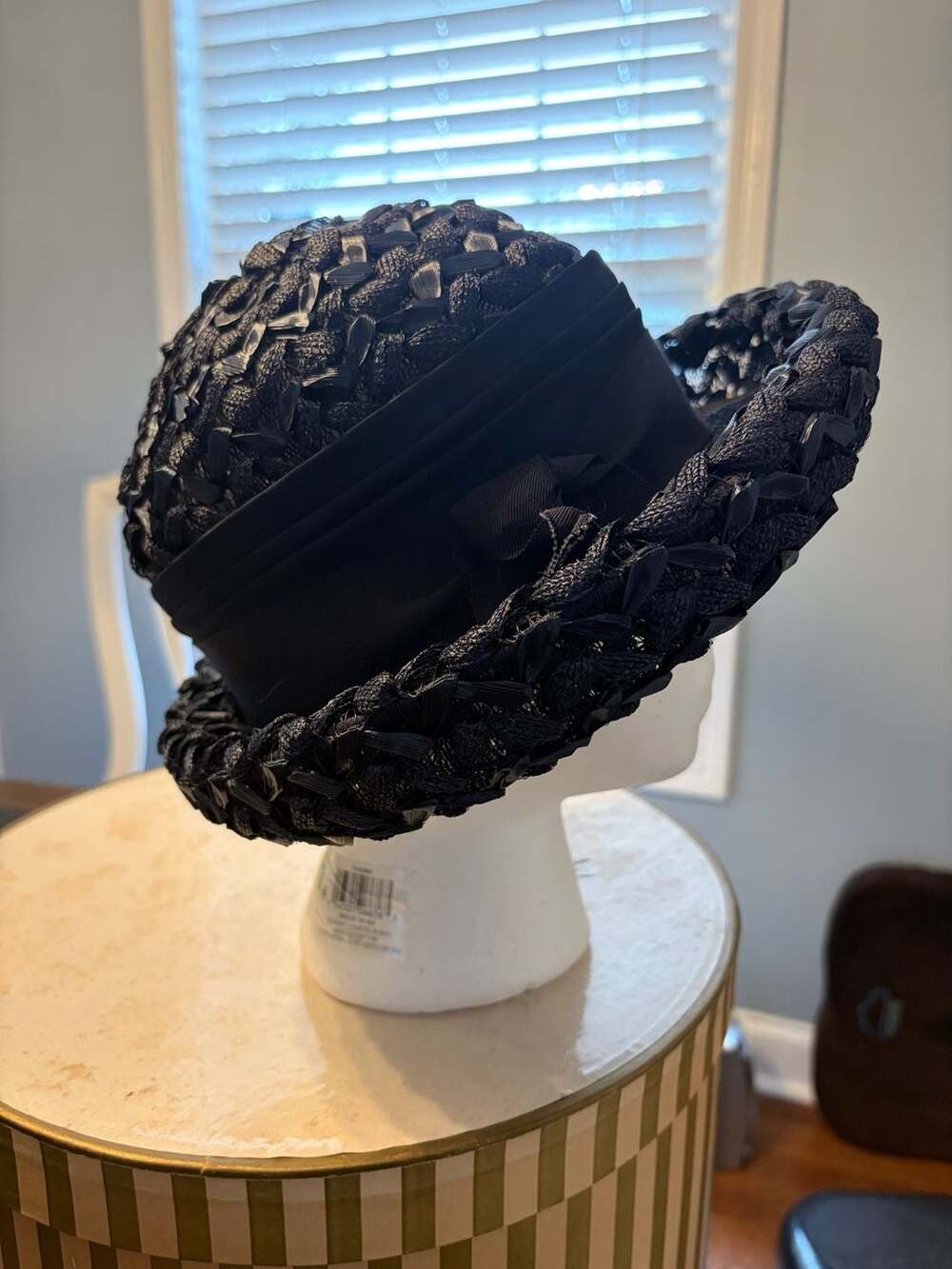 Ferncroft Black Woven Straw Hat with Ribbon Band
